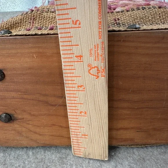 VTG Handmade Burlap Yarn Embroidered Tote Bag Geometric Stitched Pink Brown Boho - Picture 10 of 16